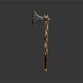 Traditional Handcrafted Axe Featuring Metal Blade And Wooden Handle Woven Pattern