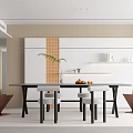 Modern Restaurant Interior With Open Kitchen Design Featuring Dining Area And Island Counter 3d model
