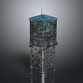 Water Tower With Blue Top And Mesh Structure On Metal Support 3d model