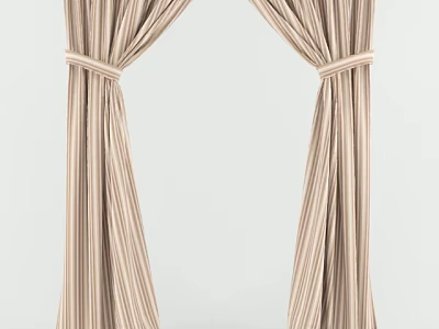 Elegant Beige Striped Curtains with Side Tiebacks for Home Interior Decor 3d model