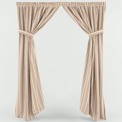 Elegant Beige Striped Curtains with Side Tiebacks for Home Interior Decor 3d model