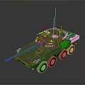 Green Camouflage Military Armored Vehicle 3D Model With Six Wheels Top Mounted Weapon And Antenna