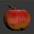Shiny Juicy Red and Orange Apple with Stem on Dark Background