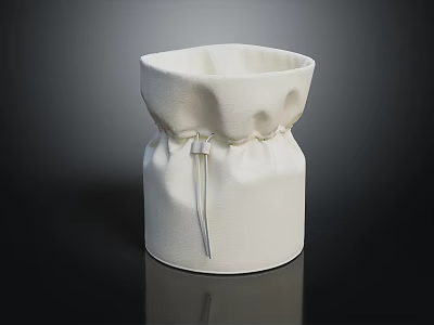 White Fabric Storage Bin With Pleated Design And Silver Tie Detail For Home Organization 3d model