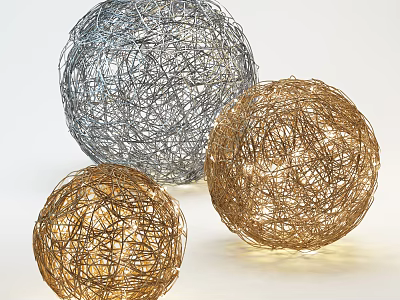 Elegant Abstract Table Lamp With Wire Wrapped Spherical Shade Silver And Gold Illuminated Design 3d model