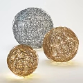 Elegant Abstract Table Lamp With Wire Wrapped Spherical Shade Silver And Gold Illuminated Design