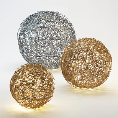 Elegant Abstract Table Lamp With Wire Wrapped Spherical Shade Silver And Gold Illuminated Design 3d model