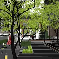 Modern Sales Office Building With Glass Facade And Green Trees In Urban Setting