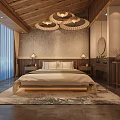Modern Hotel Room Interior Design With Wooden Ceiling Pendant Lights And King Size Bed