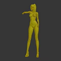 Blonde Female Character In Blue Bodysuit 3D Model Standing Dark Background