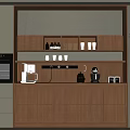 Modern Minimalist Wooden Sideboard With Open Storage Shelves Coffee Maker And Cups
