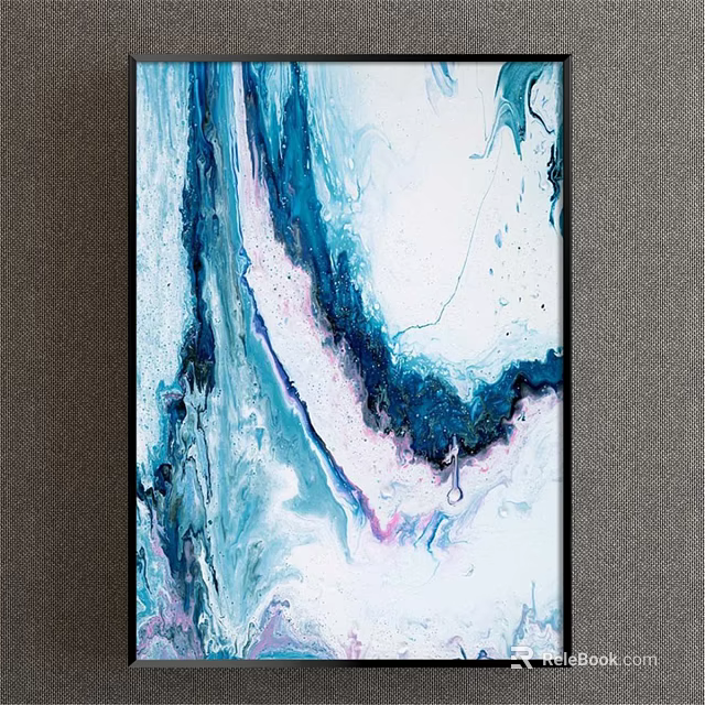 Modern Abstract Painting With Blue White Pink Fluid Marble Like Textures 3d model 