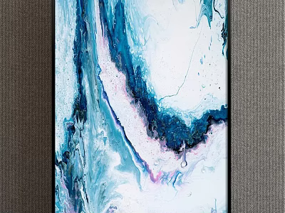 Modern Abstract Painting With Blue White Pink Fluid Marble Like Textures 3d model
