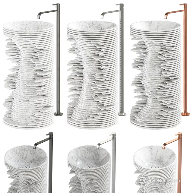 Elegant Modern Marble Washbasin With Stylish Faucet And Layered Design Details 3d model 