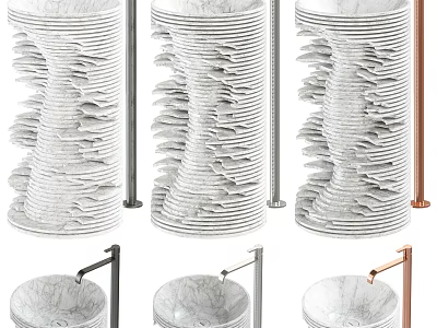 Elegant Modern Marble Washbasin With Stylish Faucet And Layered Design Details 3d model