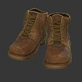 Brown Leather Boots With Distressed Design Lace Up Front And Brown Rubber Sole Classic Casual Footwear