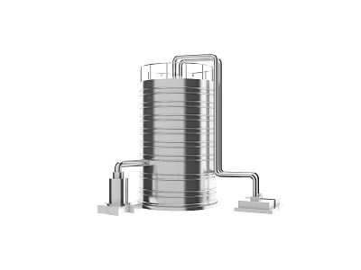 Industrial Equipment Stainless Steel Storage Tank With Connecting Pipes And Support Bases 3d model