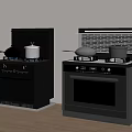 Stainless Steel Modern Kitchen Appliances with Black Silver Stove Oven and Control Panel