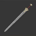 Elegant Decorative Sword With Metallic Blade Red Hilt And Golden Accents