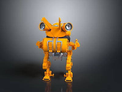 Yellow Mechanical Robot Character With Large Eyes And Four Legs Structure Design 3d model