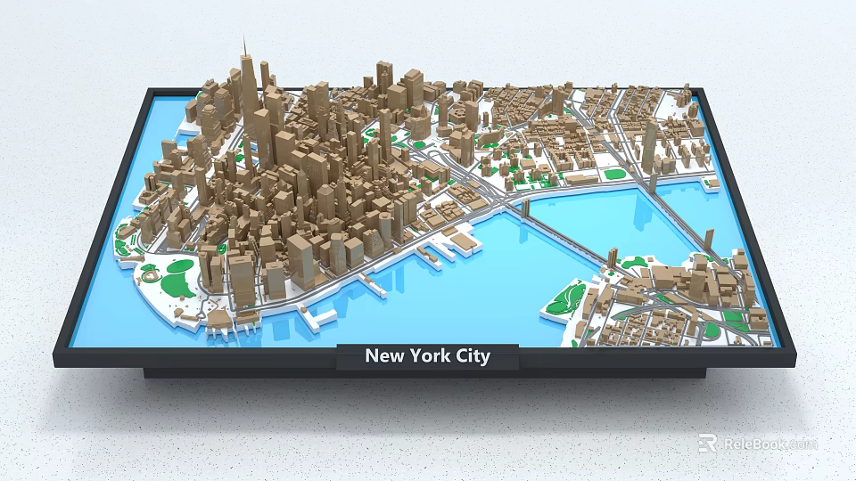 New York City Sand Table Model Showcasing Urban Buildings Rivers And Bridges 3d model 