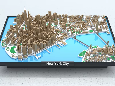 New York City Sand Table Model Showcasing Urban Buildings Rivers And Bridges 3d model