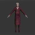 Fantasy Male Character in Red Robe with Mythical Creature Standing on Gray Background