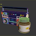 Vintage Electronic Radio Appliance With Colorful Design And Jar Container