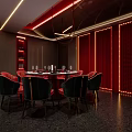 Elegant Private Dining Room With Red Decor Modern Lighting And Round Dining Table 3d model