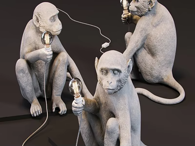 Unique Monkey Sculpture Decorative Lamps Holding Light Bulbs With Wired Design 3d model