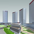 FUSHUN MOBILE CENTER Modern Red Exterior Office Building With Pedestrian Plaza And Greenery