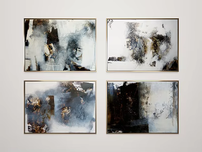 Four Framed Abstract Paintings With Black White Brown Modern Art Tones 3d model
