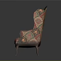 Traditional Vintage Armchair With Intricate Red Green Gold Patterns And Wooden Legs
