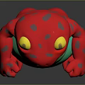 Cartoon Frog 3D Model in Standing Pose with Red Green Body and Yellow Eyes