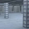 Empty Indoor Space With Concrete Pillars Gray Walls And Ceiling Beams 3d model