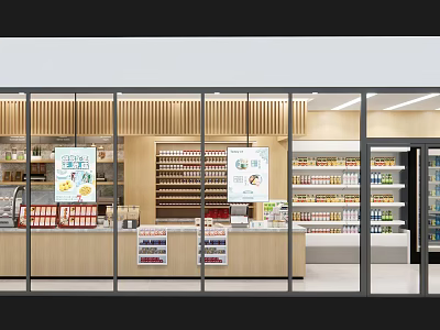 Supermarket Department Store Interior With Well Stocked Shelves Grocery Products And Display Boards 3d model