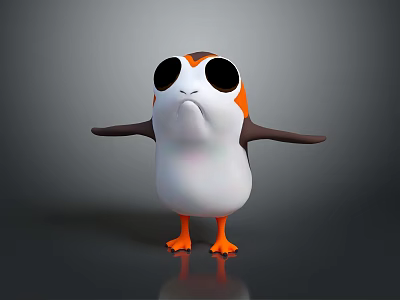 Animated Game Movie Character With Big Black Eyes White Body Orange Feet And Outstretched Arms 3d model