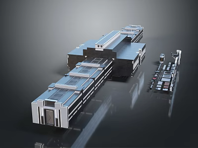 Modern Architectural Building With Connected Structures Flat Roofs Glass Facades And Parking Area 3d model