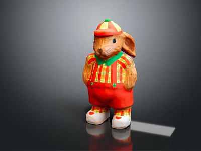 Cute Colorful Rabbit Doll With Red Striped Hat Outfit And White Shoes 3d model