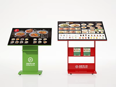 Self service Commercial Ordering Kiosks With Digital Menu Display And Colorful Stands 3d model