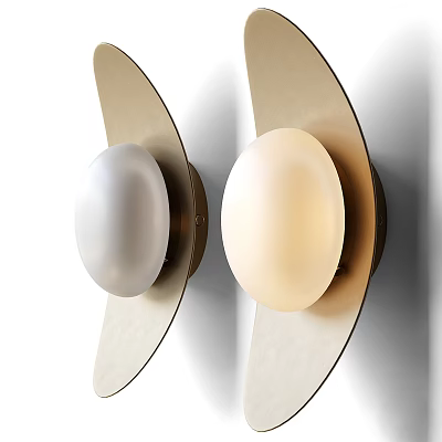 Modern Metallic Wall Lamps With Two Round Shades Illuminated On Wall 3d model