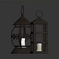 Vintage Decorative Lanterns With Metal Ring Handle Diamond Pattern Square Structure And Candle Inside 3d model