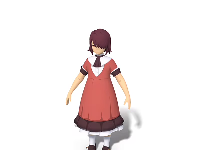 Game Movie Character 3D Design With Reddish Brown Hair Red Dress White Collar Black Trim 3d model