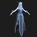 Fantasy Woman with White Hair Elf Ears Blue Purple Robe and Gemstone Belt