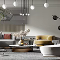 Modern Living Room Interior With Sofa Coffee Table Set Chandelier And Palm Plant