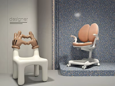 Kids Chair Creative Hand Shape Modern Design With Wheels Comfortable Seat And White Beige Colors 3d model