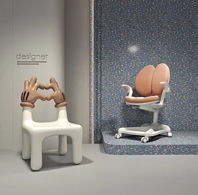 Kids Chair Creative Hand Shape Modern Design With Wheels Comfortable Seat And White Beige Colors 3d model
