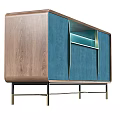 Elegant Modern Blue Wooden Sideboard Cabinet With Glass Doors And Interior Lighting Design