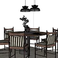 Middle-style dining tables and chairs 3d model