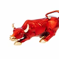 Red Bull Figurine With Shiny Surface And Golden Hooves On White Background